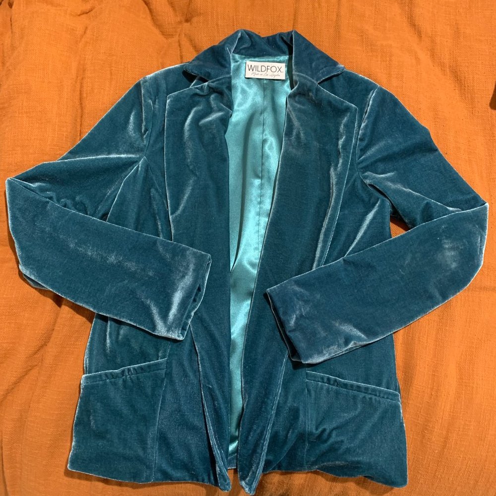 Wildfox Teal Blue Velvet Blazer Jacket Size Small